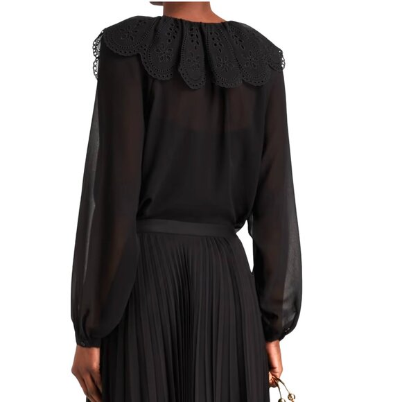 New Claudie Pierlot Broderie Anglaise Georgette Blouse – Size 36 /4 - Picture 3 of 8